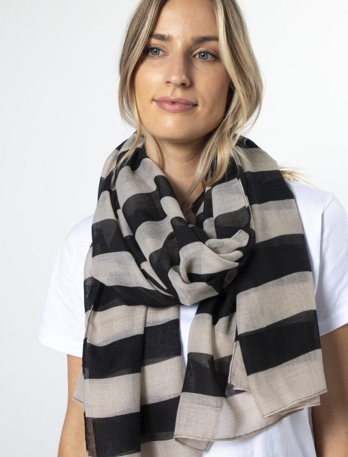 Scarf Taupe And Black Stripe