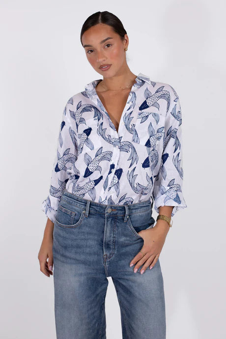 THE BOYFRIEND LINEN SHIRT KOI FISH