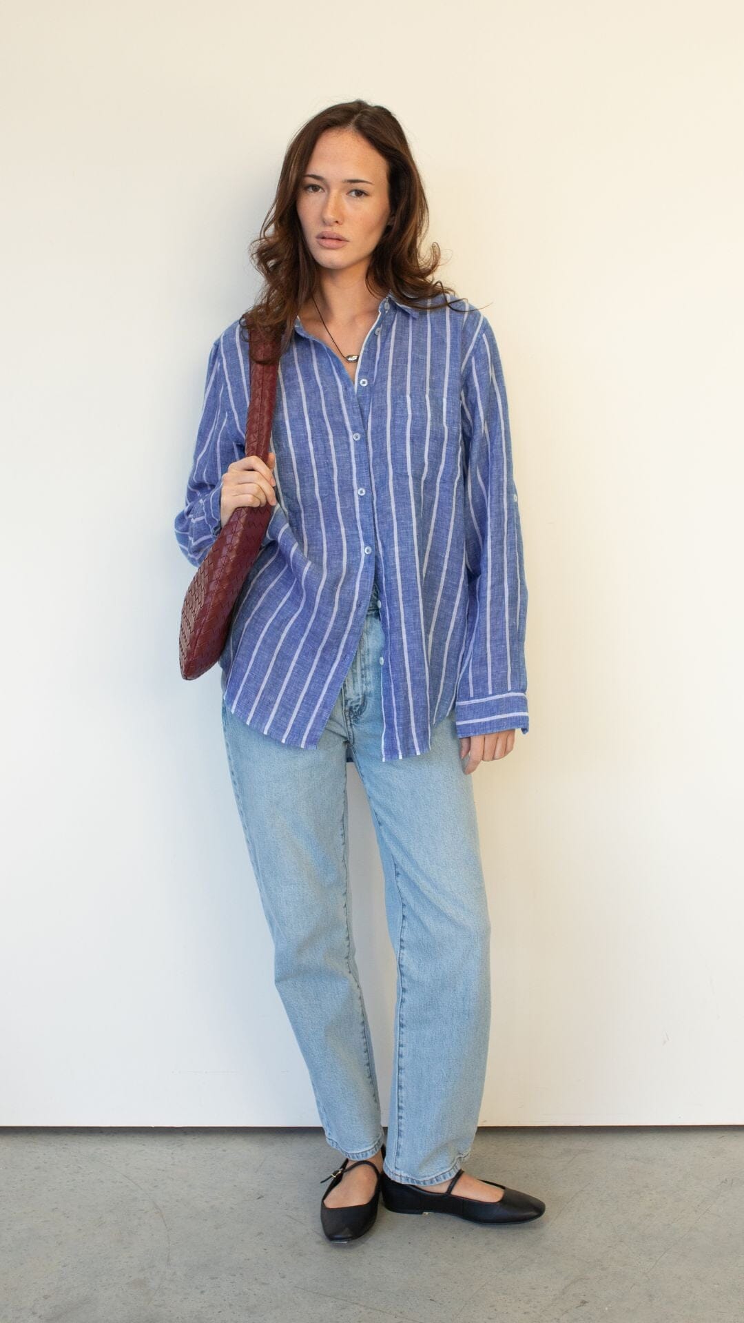 Marine Stripe Boyfriend Linen Shirt