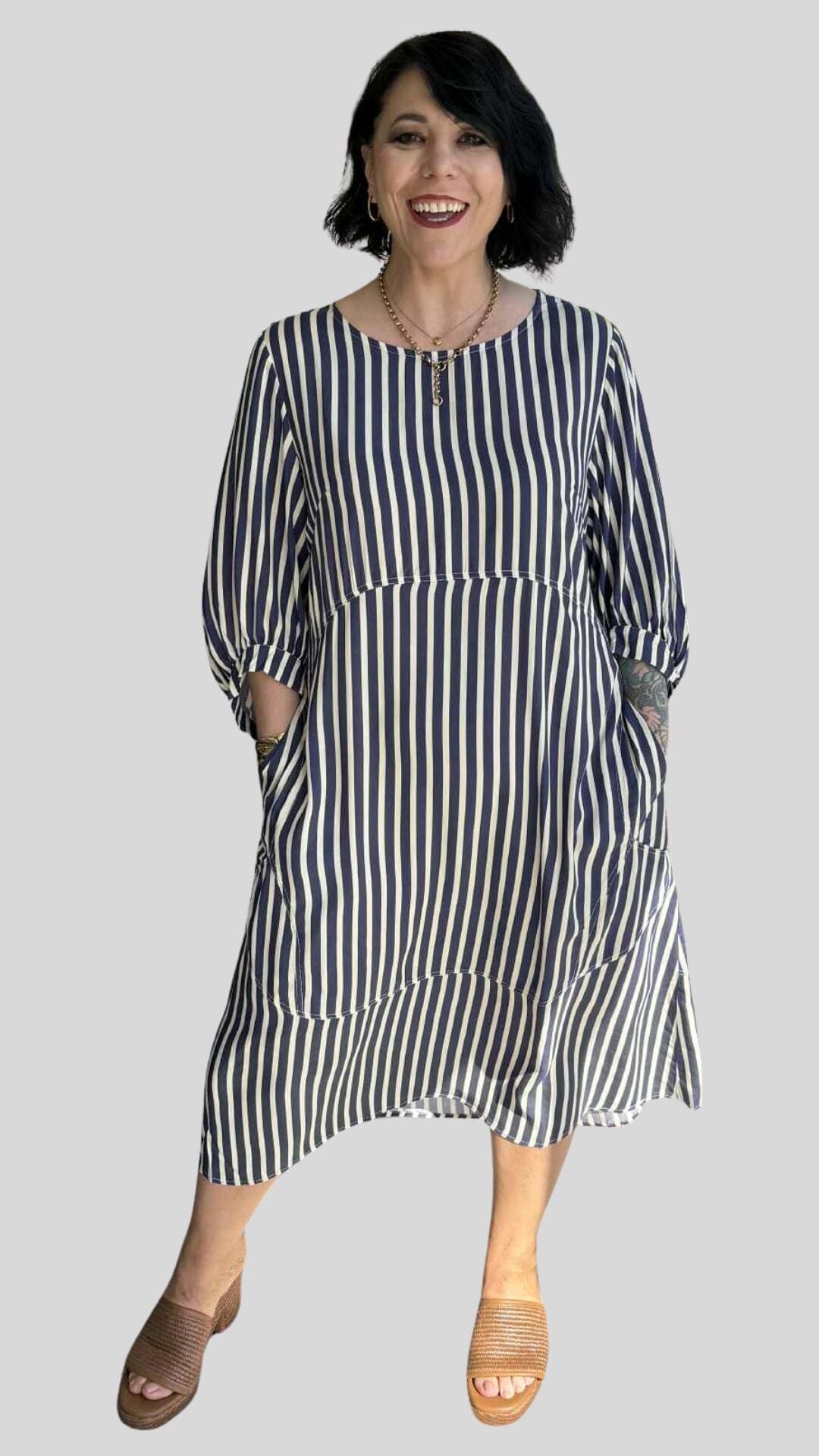 Cocoon Dress Navy Stripe