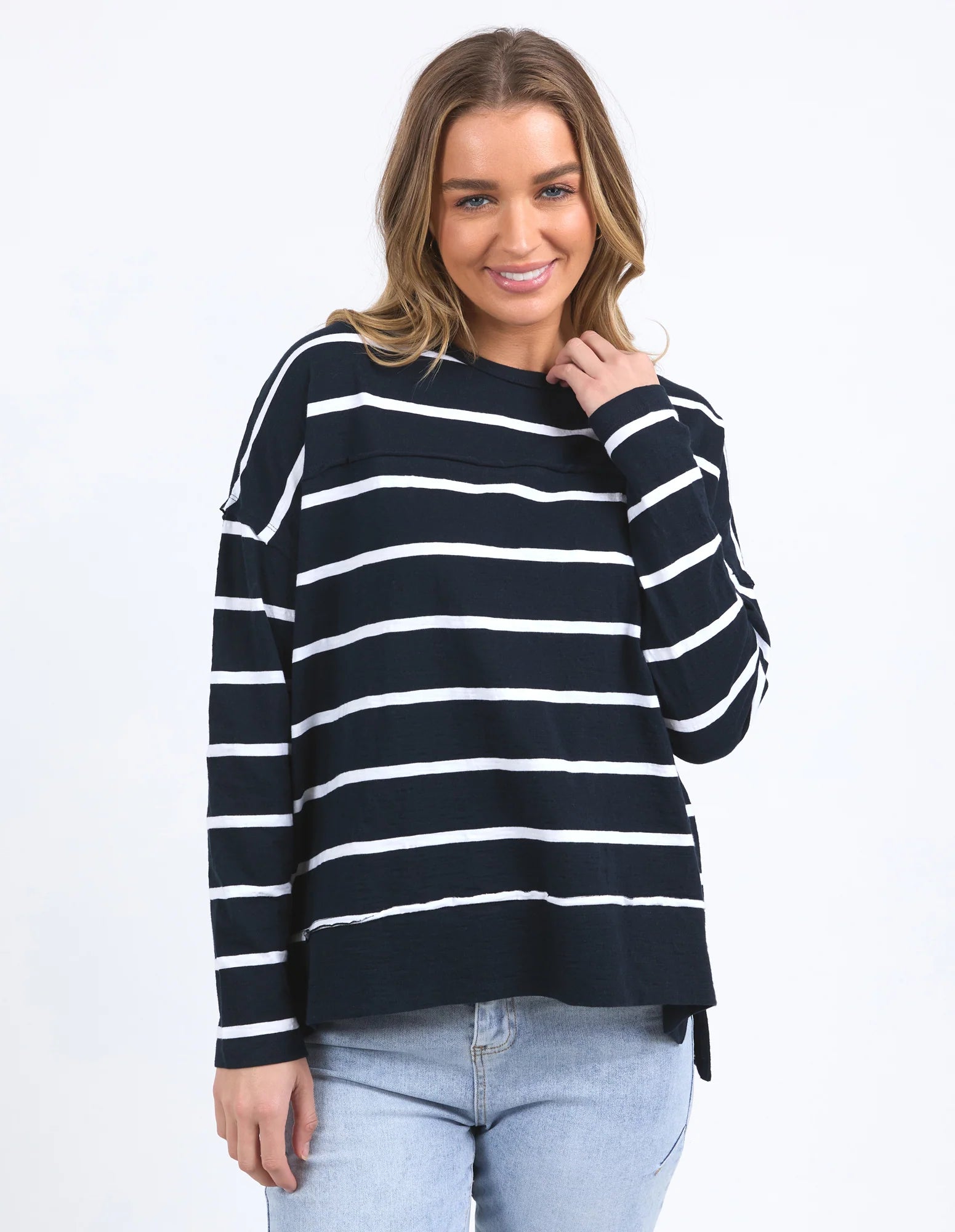 JAYNE STRIPE THROW ON TOP NAVY