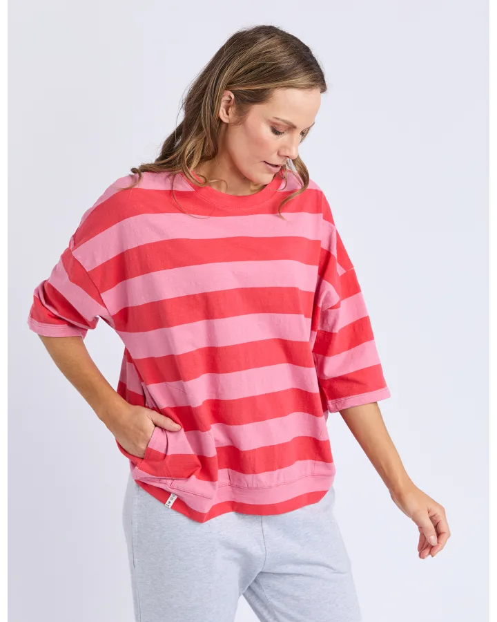 Mazie Block Stripe Sweat Caynne/Chateau Rose