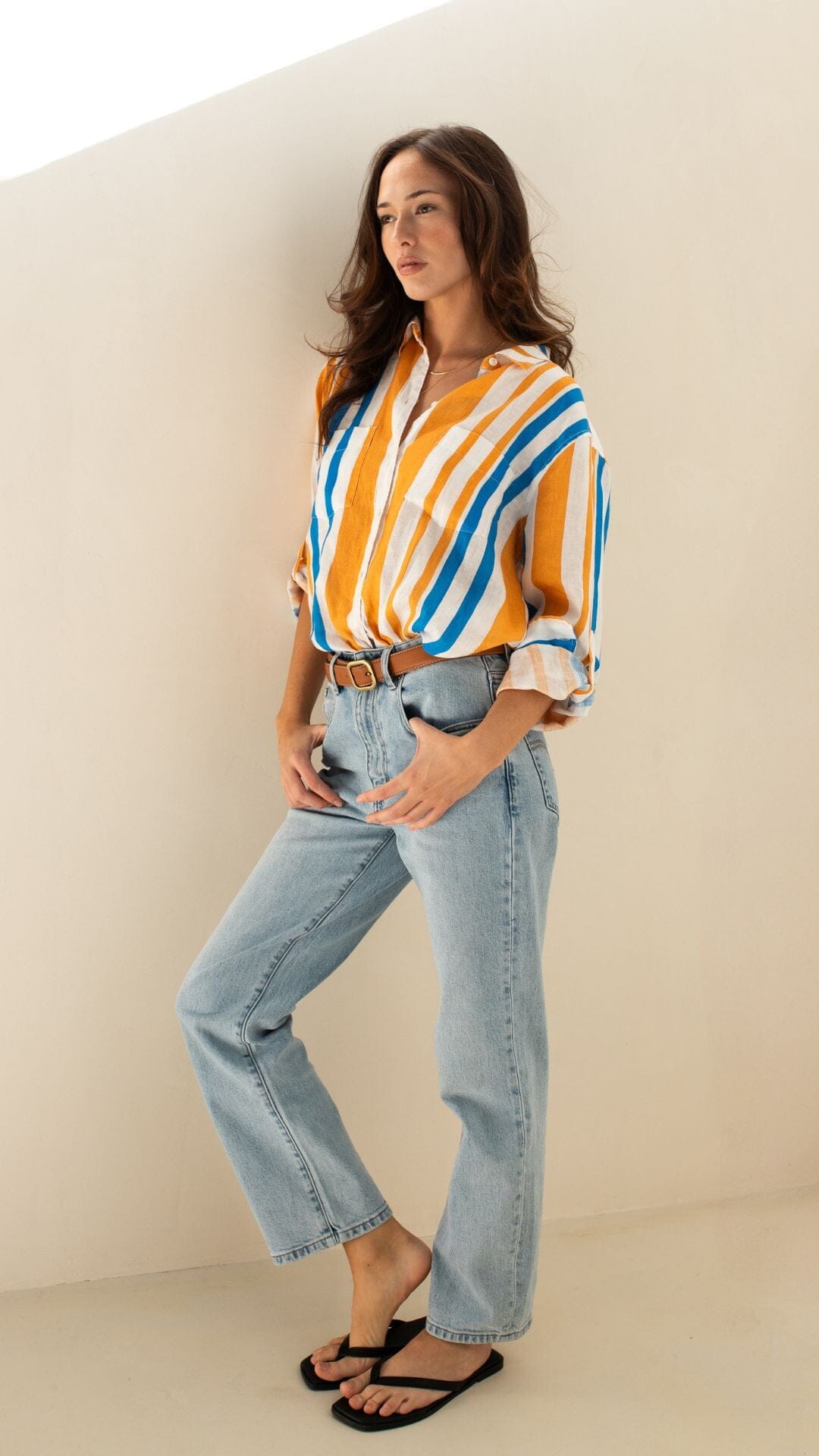 Zanzibar Stripe Boyfriend Linen Shirt