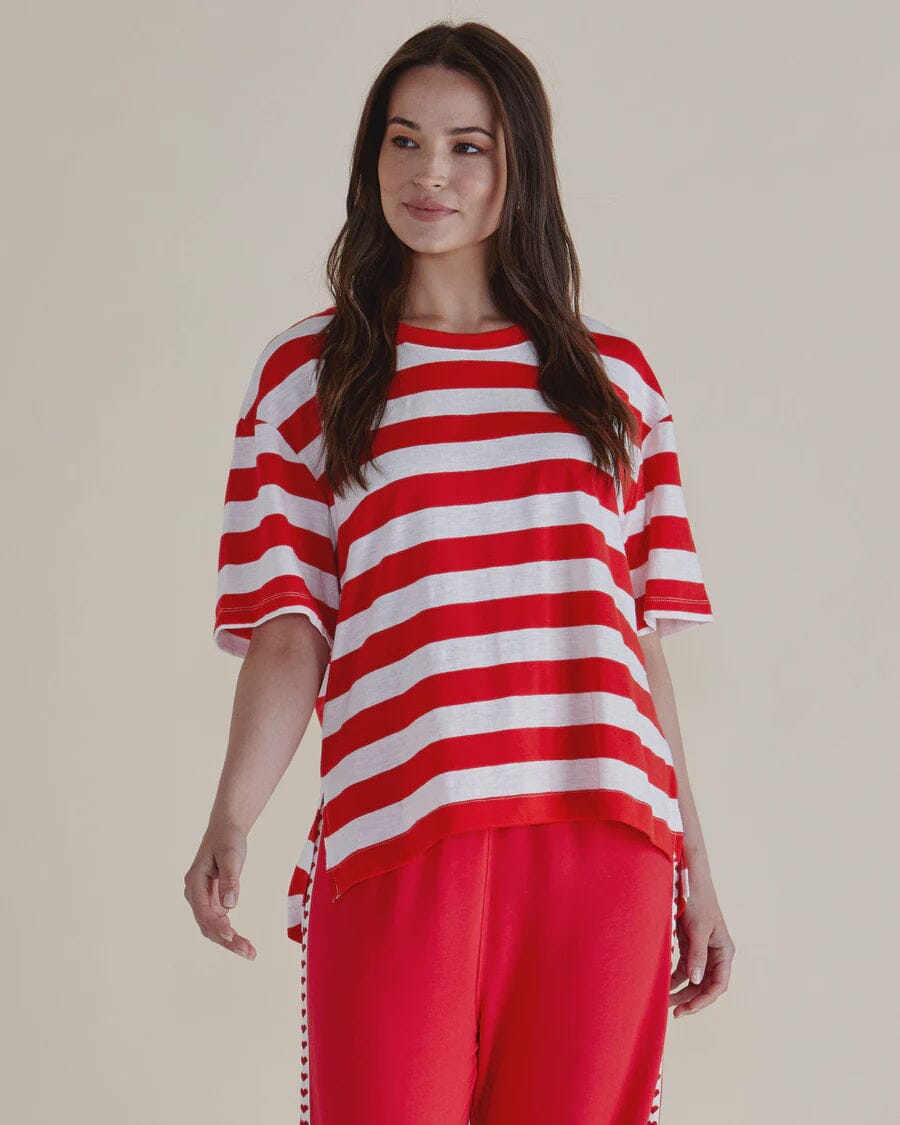 Relax Boxy Tee Red Stripe