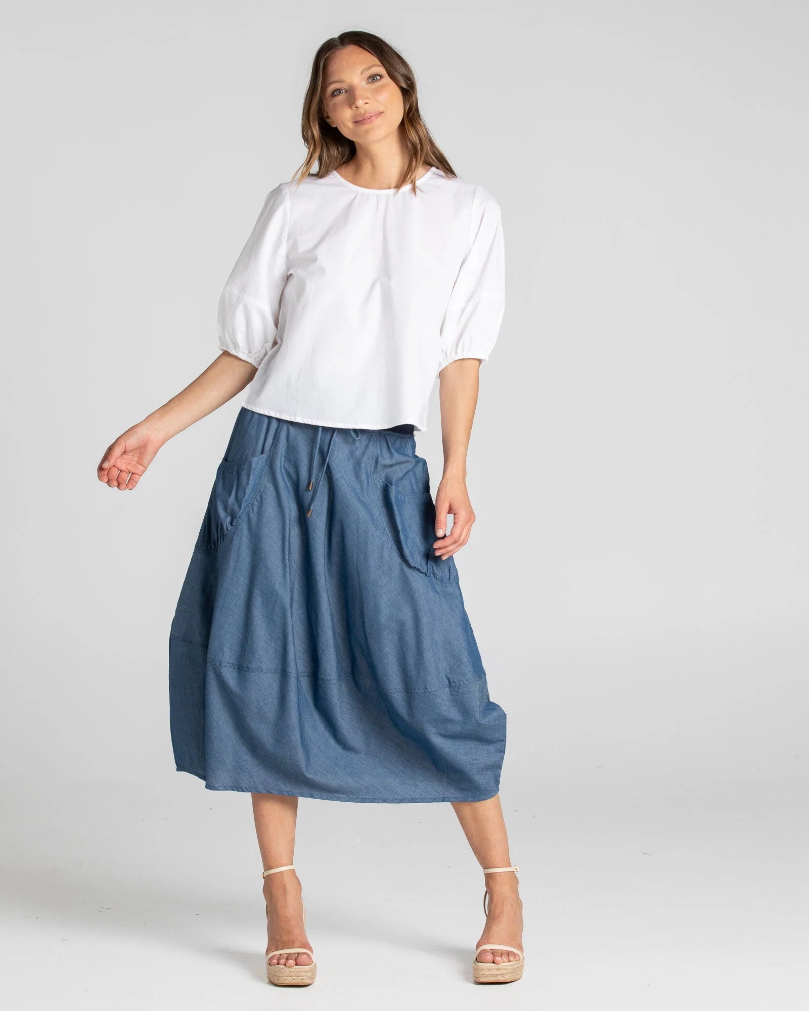 GURU SKIRT BLUE CHAMBRAY.