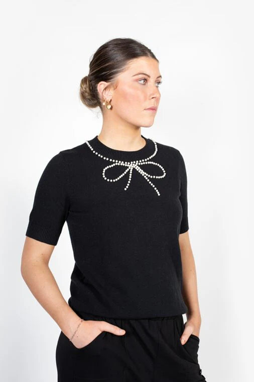 Bow'tiful Knit Tee - Black