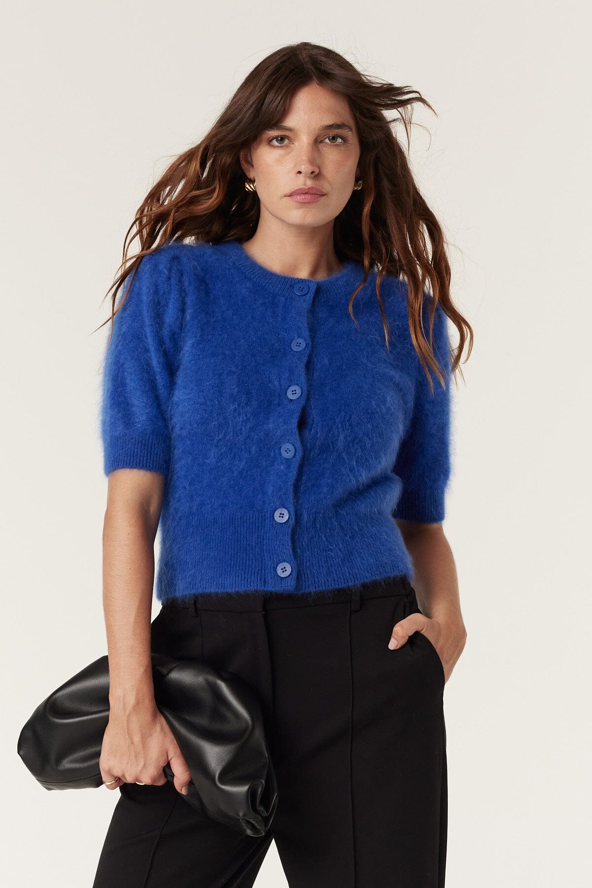 Brushed Pure Cashmere Cardigan - Sapphire