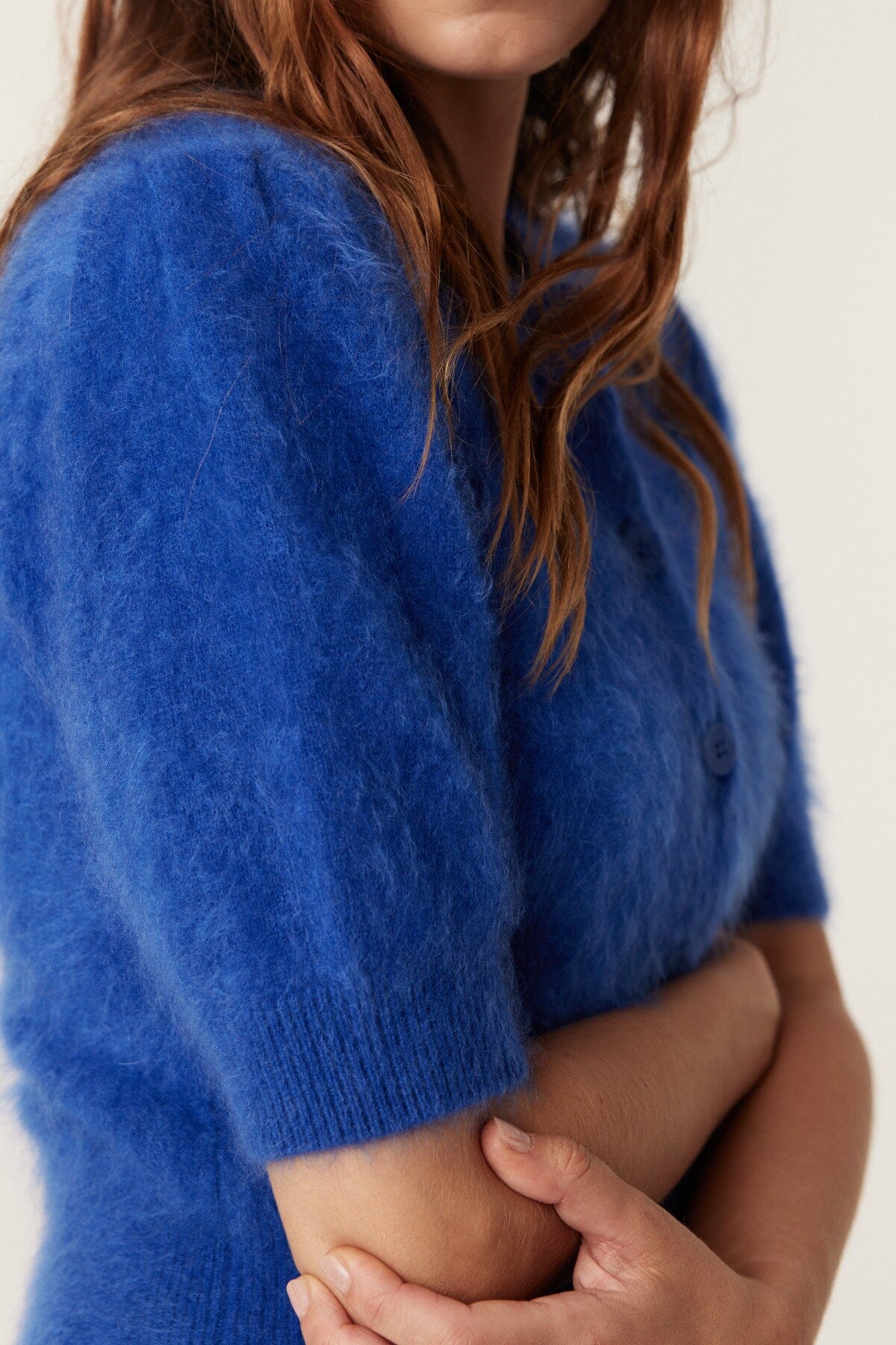 Brushed Pure Cashmere Cardigan - Sapphire