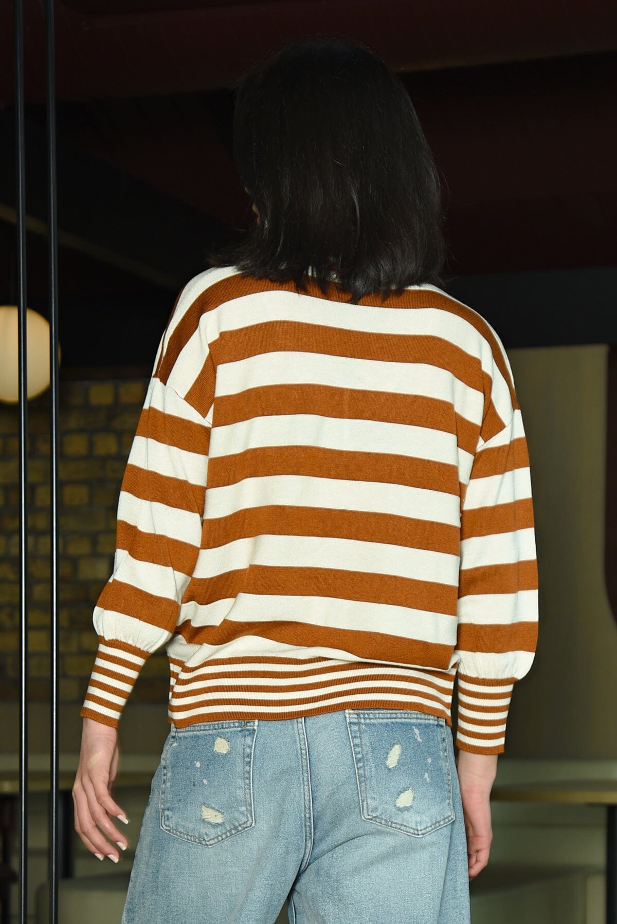 V Neck For Victory Jumper  Cinnamon Stripe