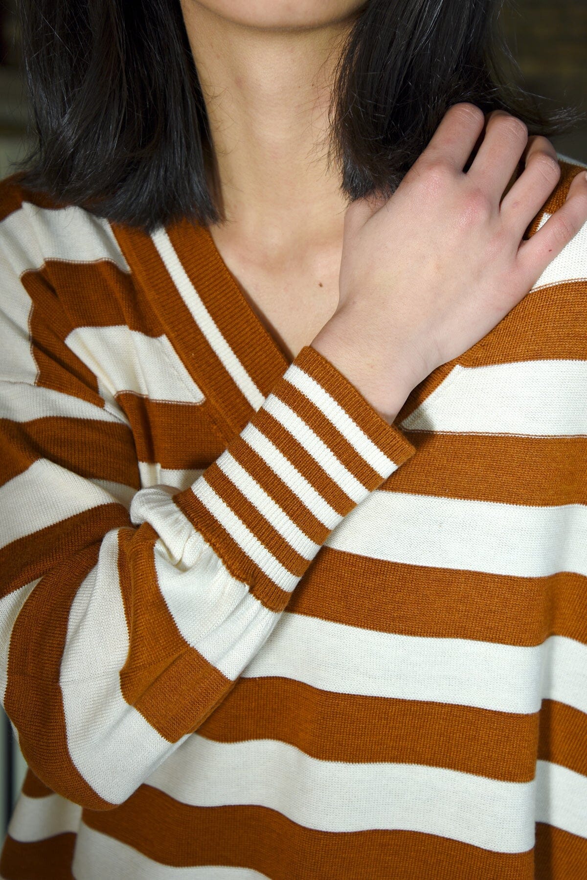 V Neck For Victory Jumper  Cinnamon Stripe