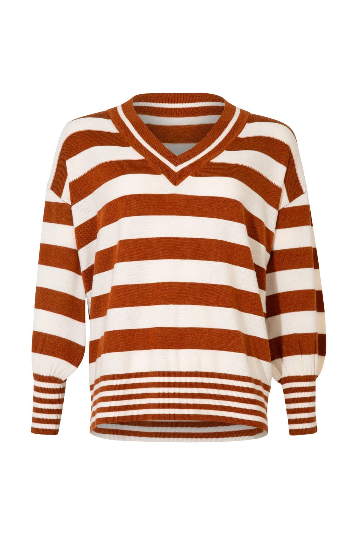 V Neck For Victory Jumper  Cinnamon Stripe