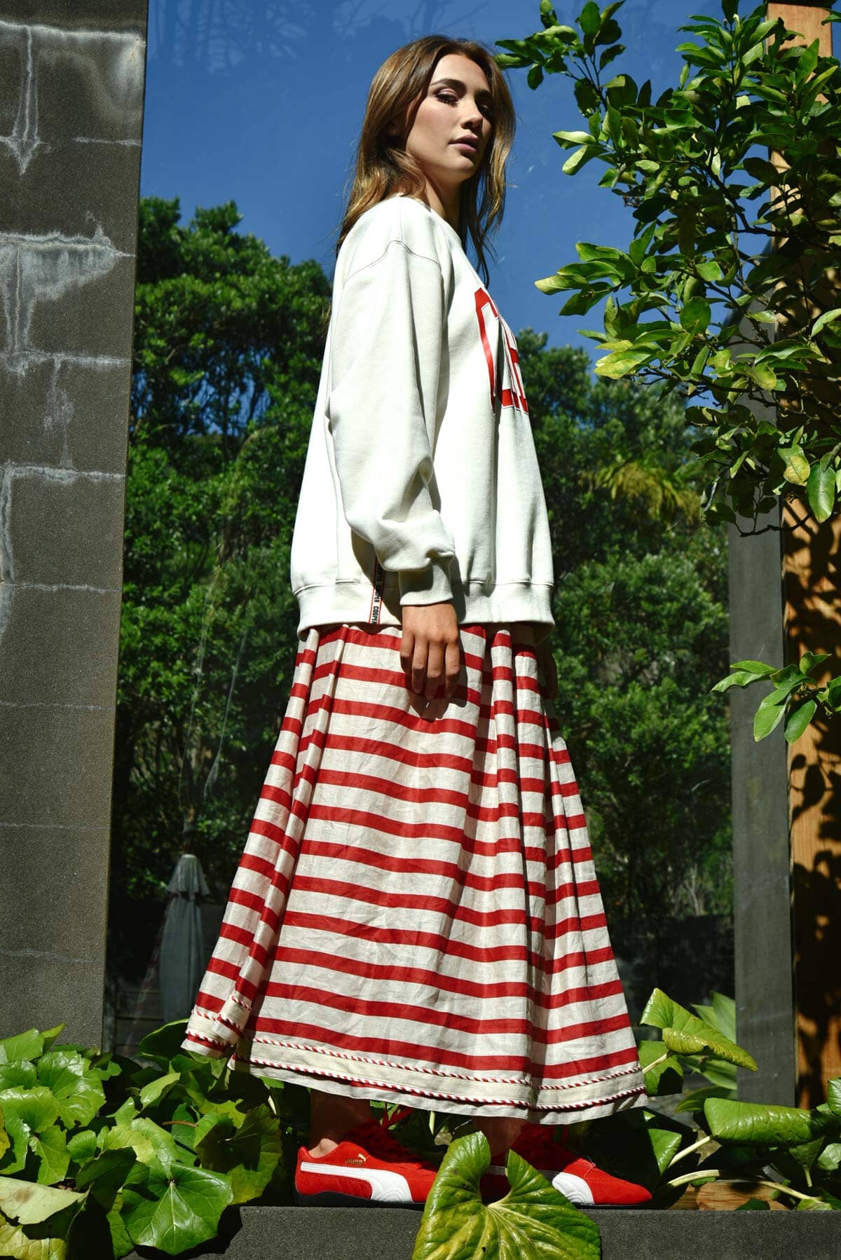 Forward Motion Skirt Cherry Stripe