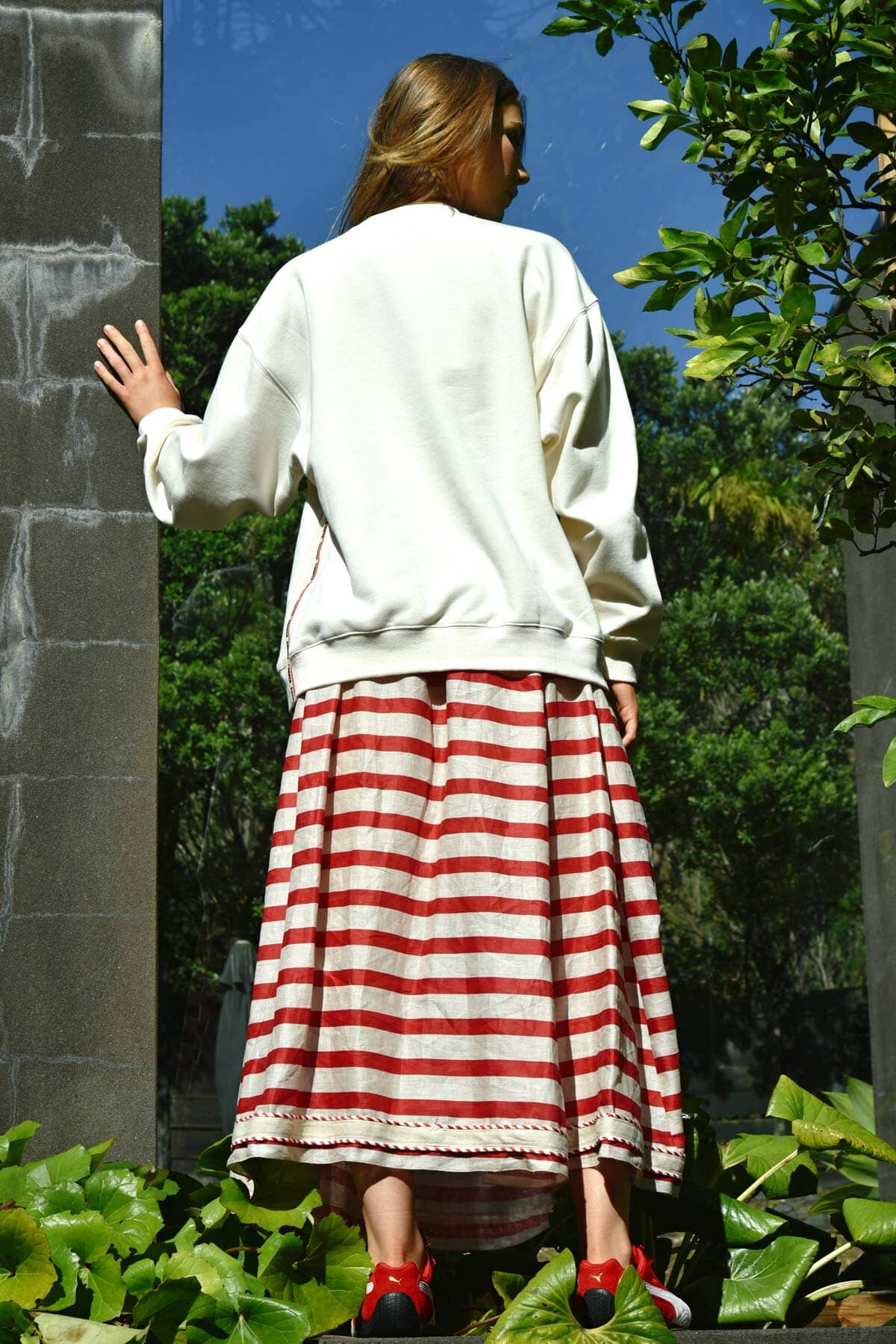 Forward Motion Skirt Cherry Stripe