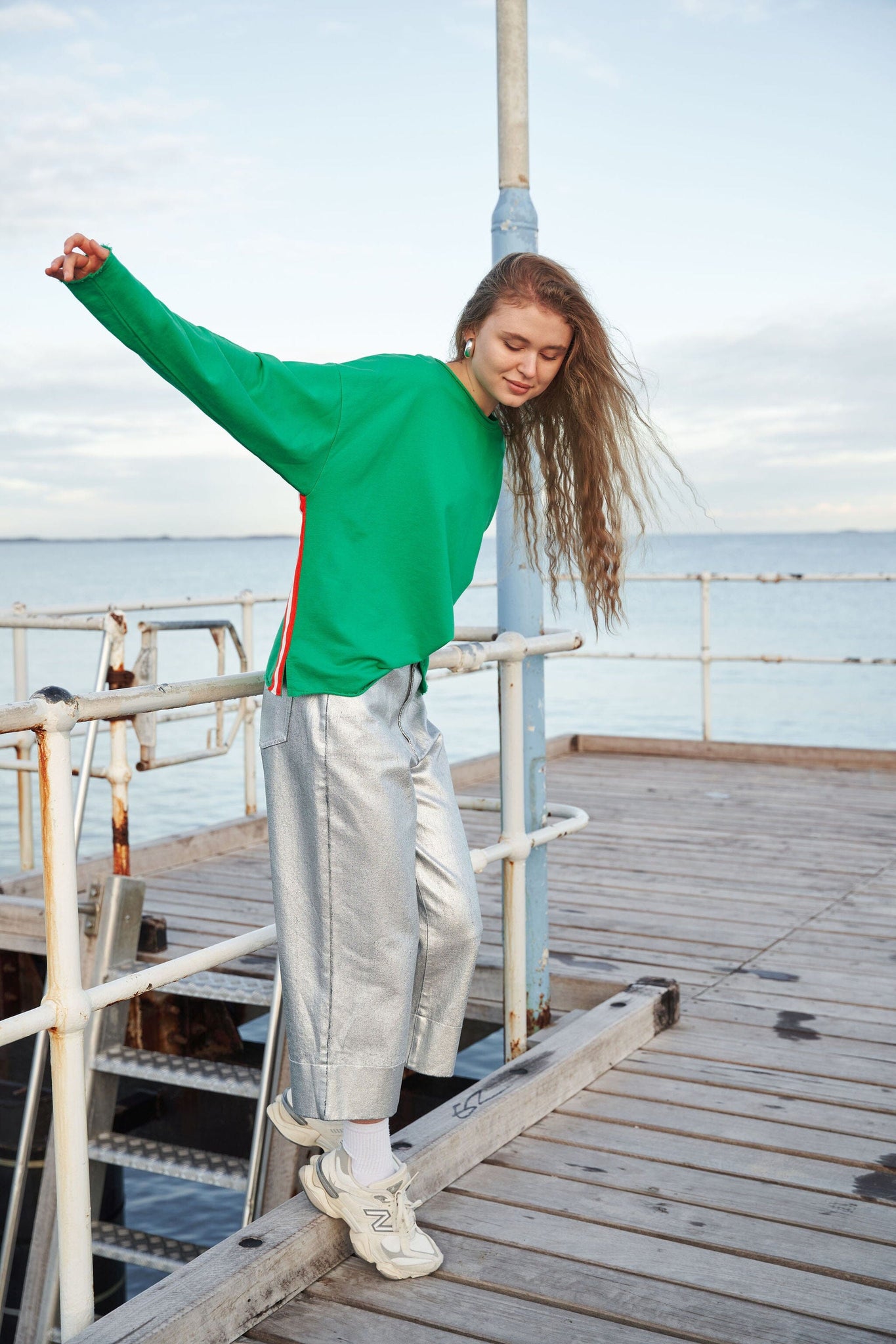 Sweat Top With Stripe Green