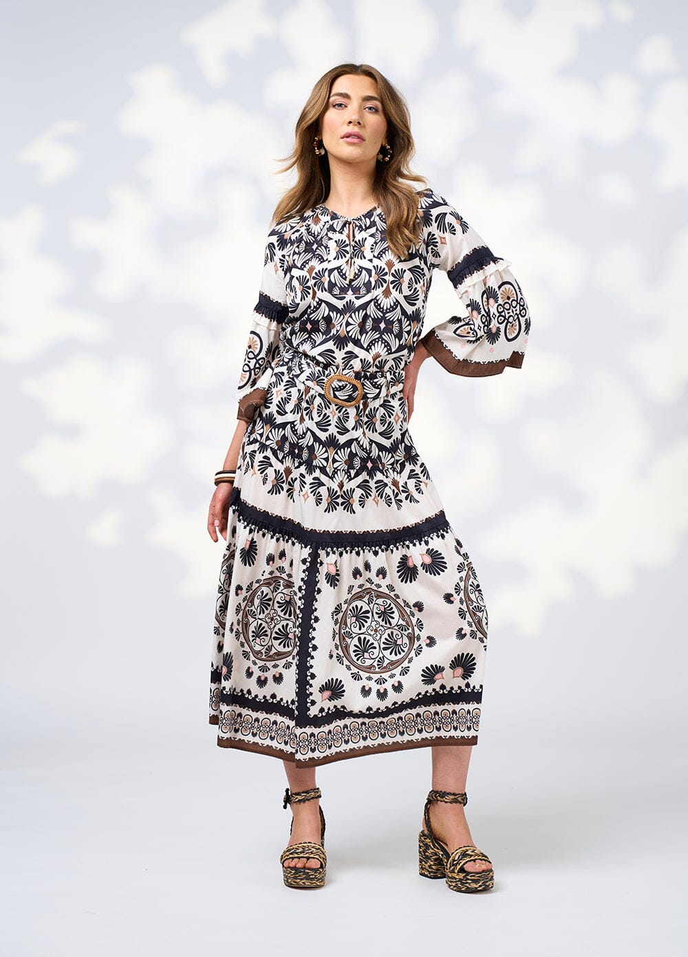 Zoe Midi Dress Ecru Multi