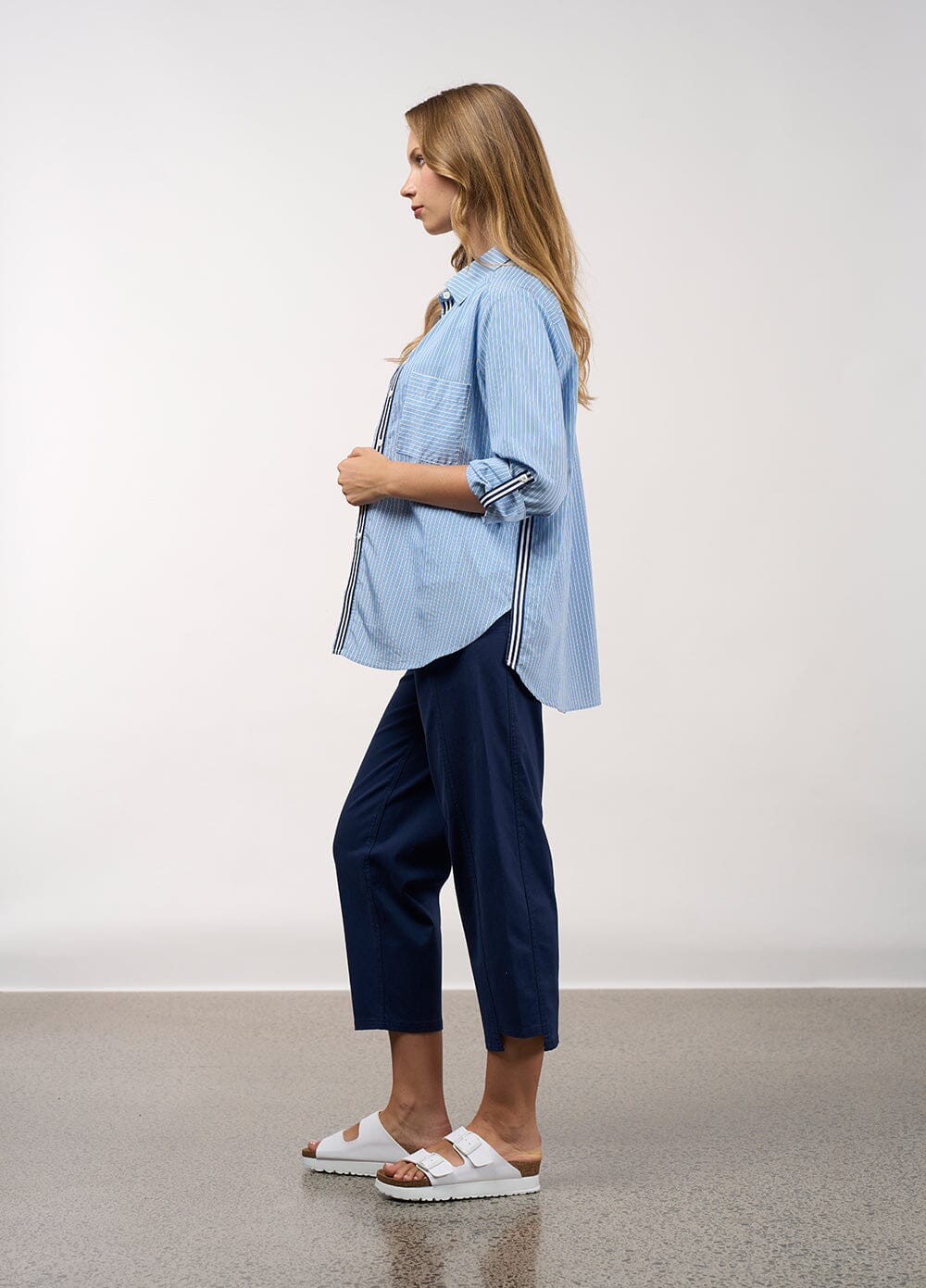 Mixed Media Stripe Shirt Chambray