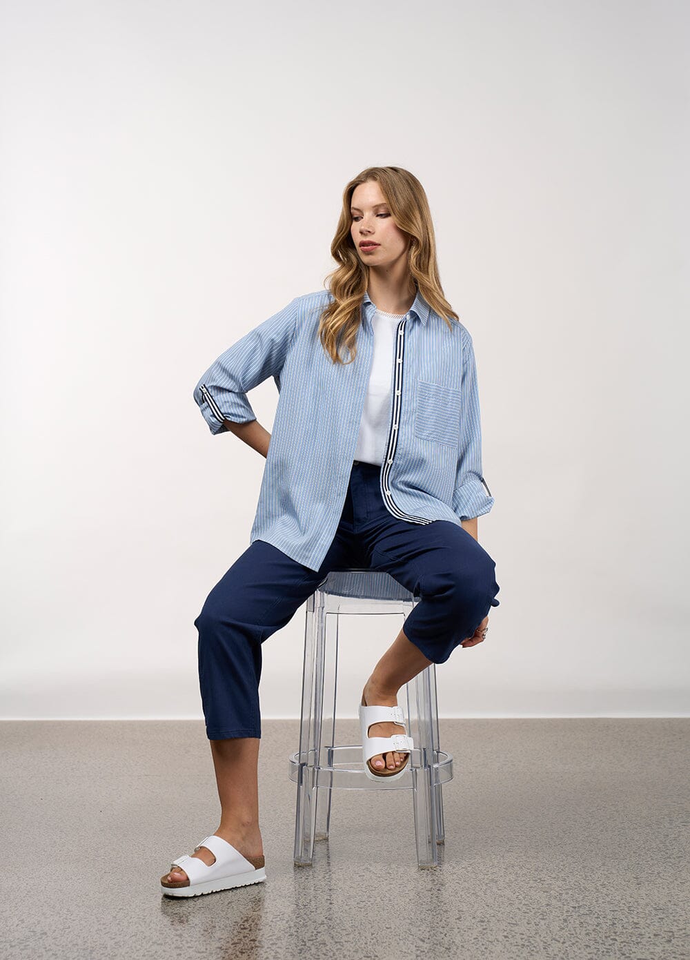 Mixed Media Stripe Shirt Chambray