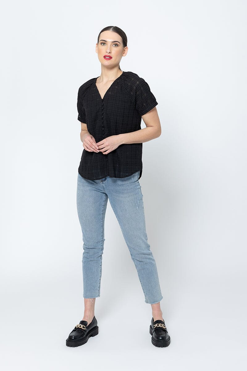 SS SANTORINI TOP BLACK SHEER CHECK