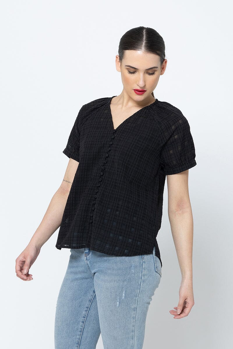 SS SANTORINI TOP BLACK SHEER CHECK