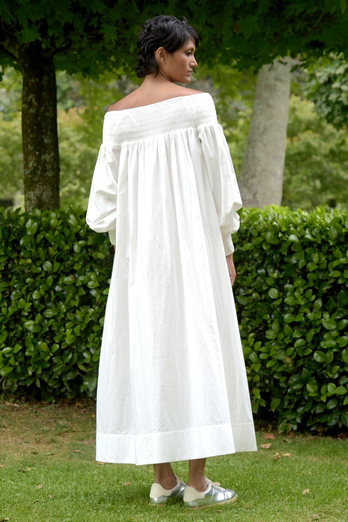 Shirred Of Mouth Dress White