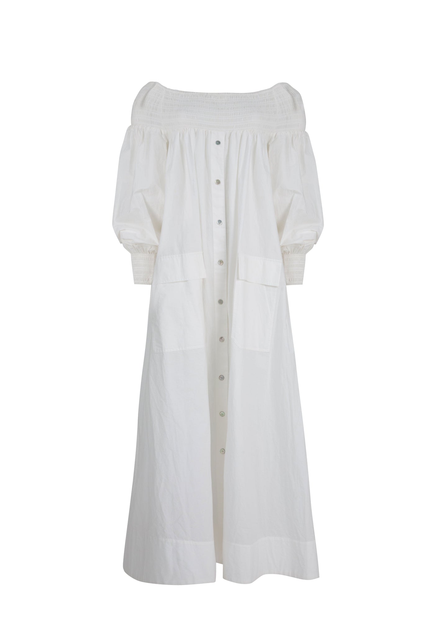 Shirred Of Mouth Dress White