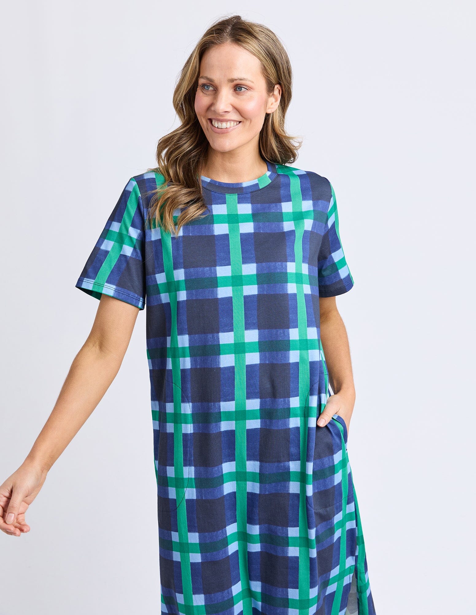 slim fit dress slacks Navy and Green Plaid Dress