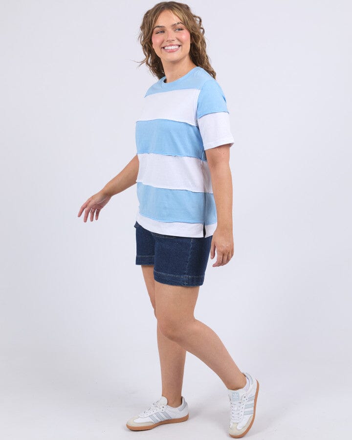 Bold Stripe Tee Azure Blue/White