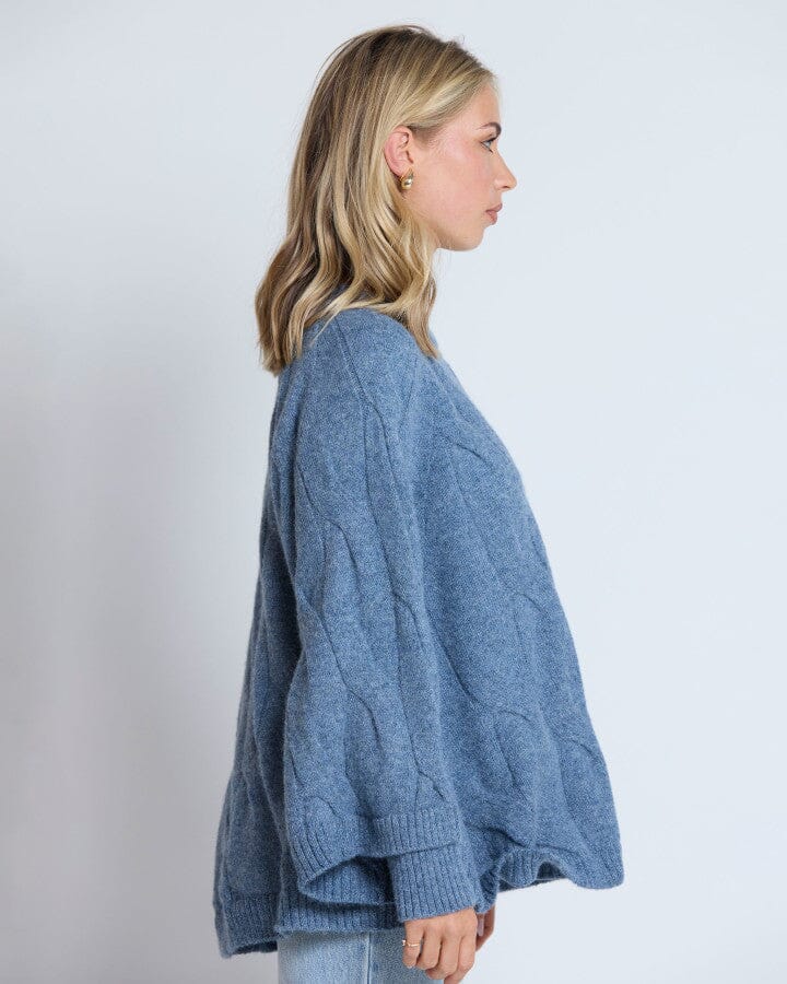 Cable Poncho Denim