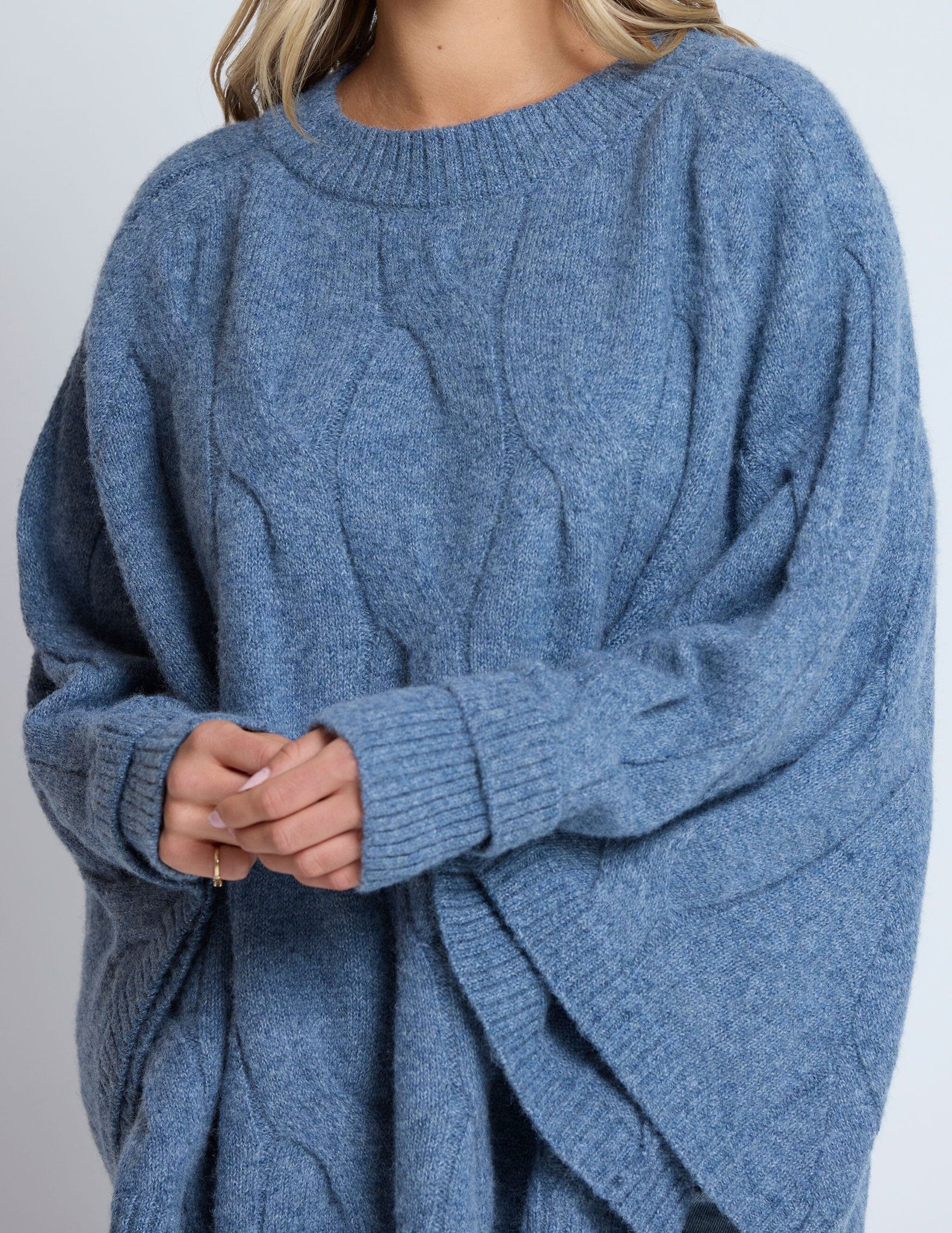 Cable Poncho Denim