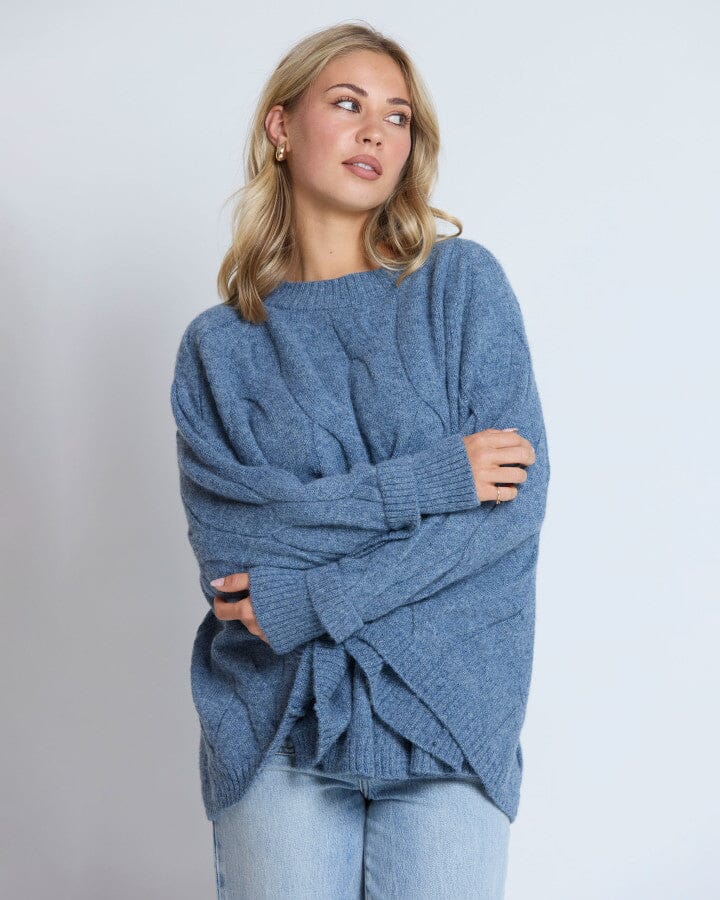 Cable Poncho Denim
