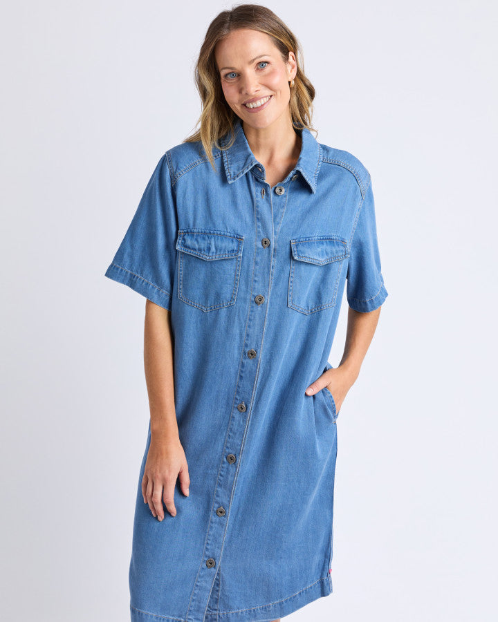 Cora Denim Dress Mid Blue