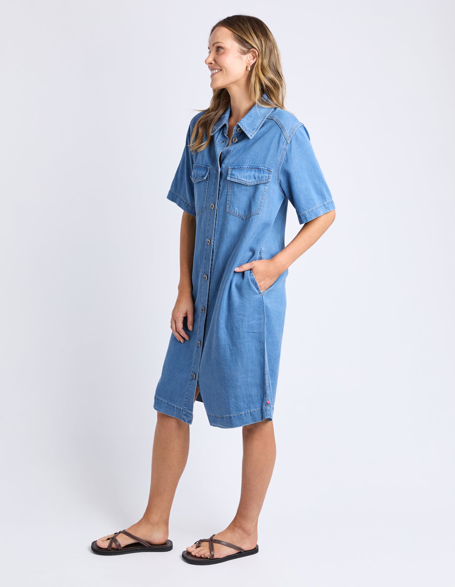 Cora Denim Dress Mid Blue