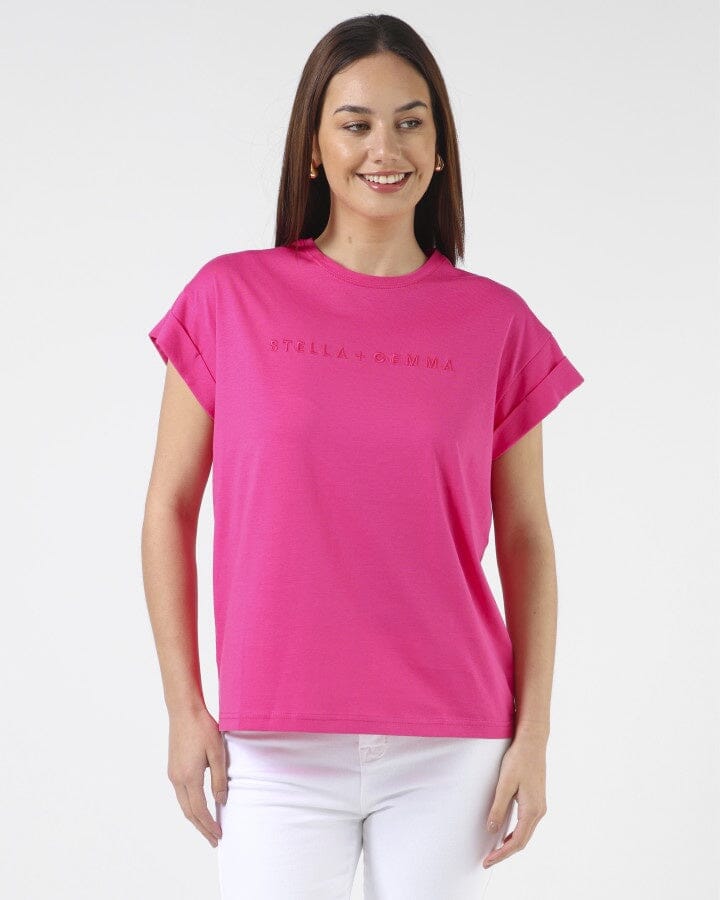 CUFF SLEEVE T- SHIRT CERISE PINK