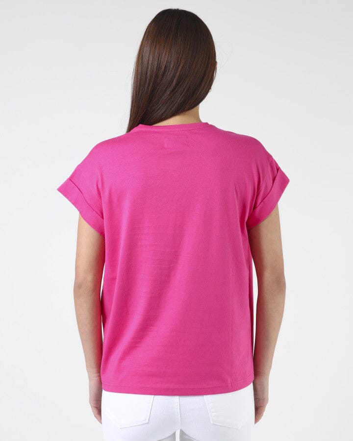 CUFF SLEEVE T- SHIRT CERISE PINK