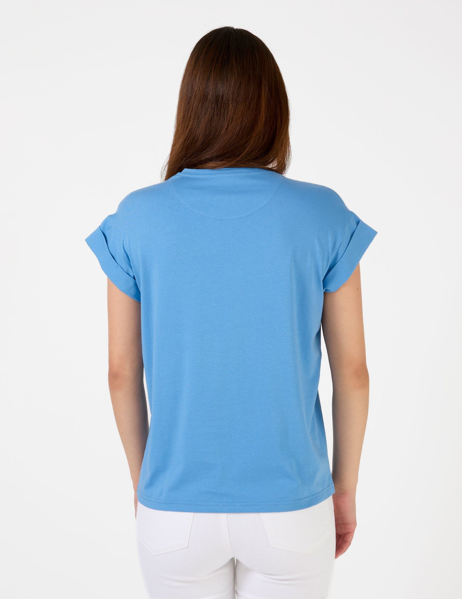 Cuff Sleeve T Shirt Sky Embroided Logo