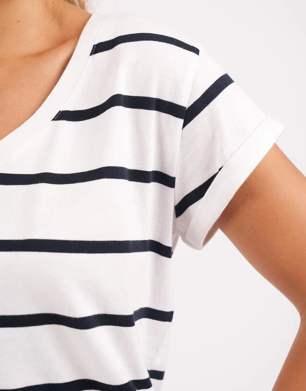 MANLY STRIPE VEE TEE - WHITE