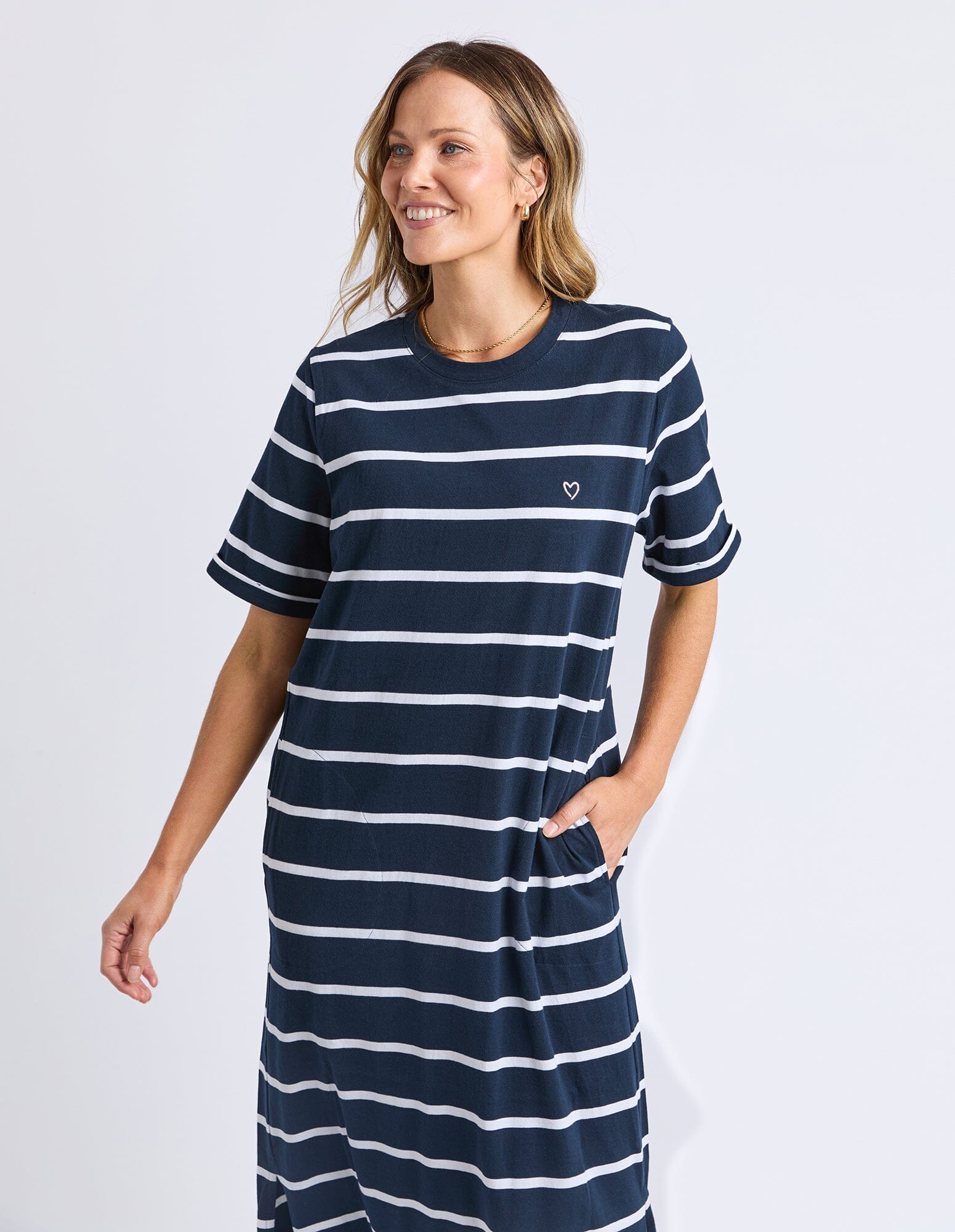 Halli Dress Stripe Navy/White