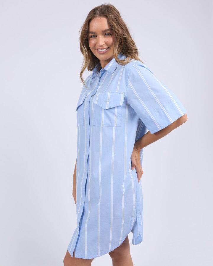 Holiday Shirt Dress Blue/White Stripe