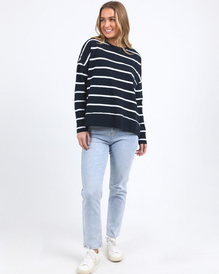 JAYNE STRIPE THROW ON TOP NAVY / WHITE STRIPE.