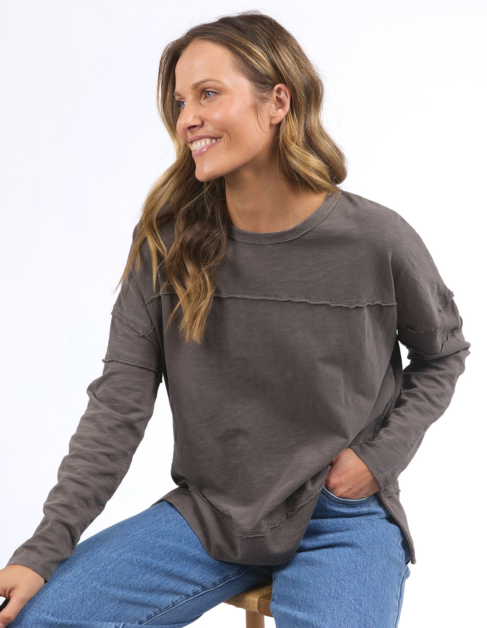 Jayne Throw On Top Stone Grey