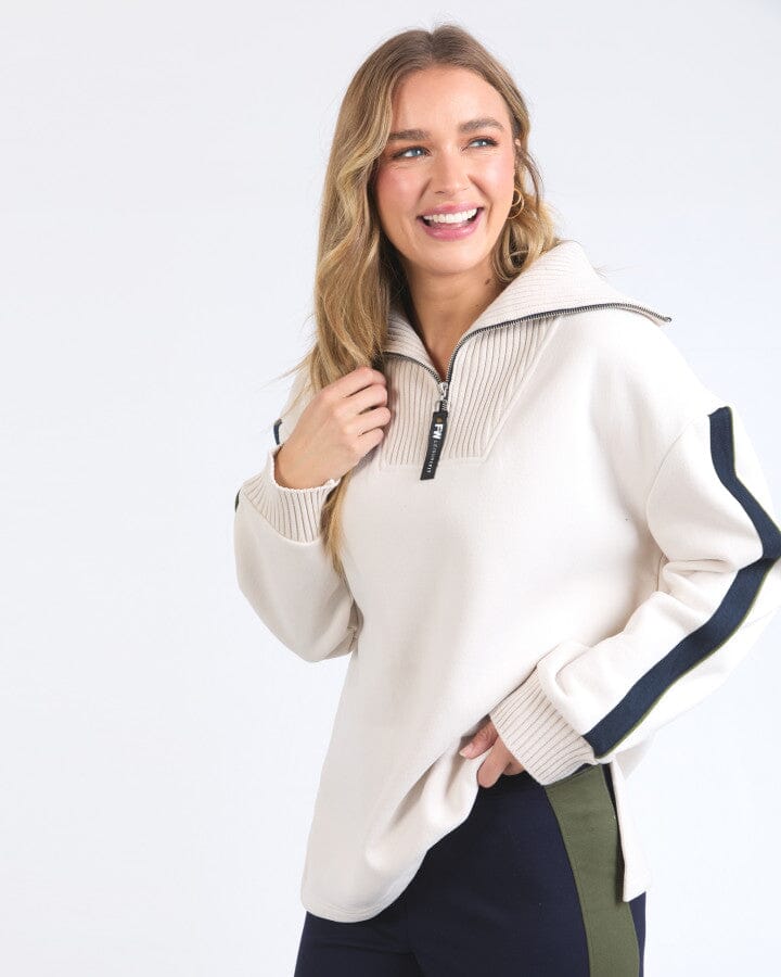 KNIT COLLAR CREW BONE