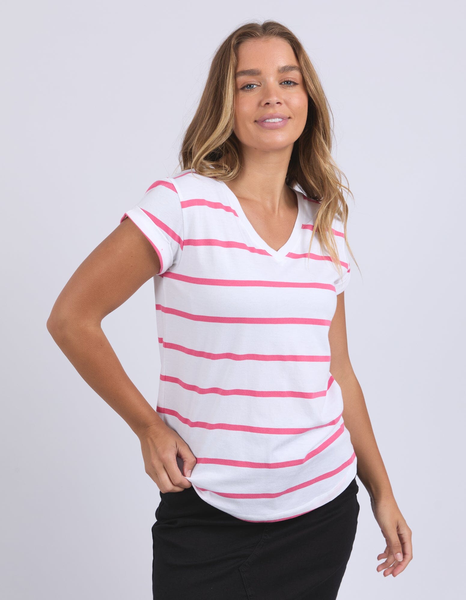 Manly Stripe Vee Tee Hot Pink