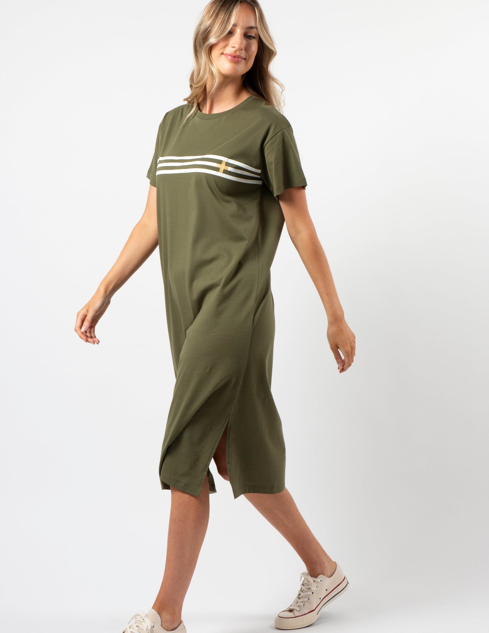 Maxie T-Shirt Dress Khaki White Stripes