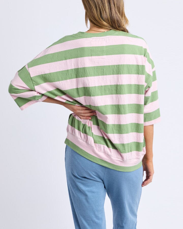 Mazie Block Stripe Sweat Forest/Pink Lady
