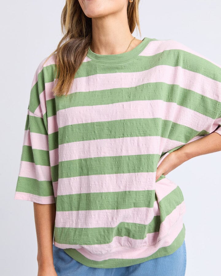 Mazie Block Stripe Sweat Forest/Pink Lady