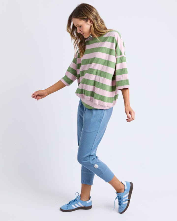 Mazie Block Stripe Sweat Forest/Pink Lady