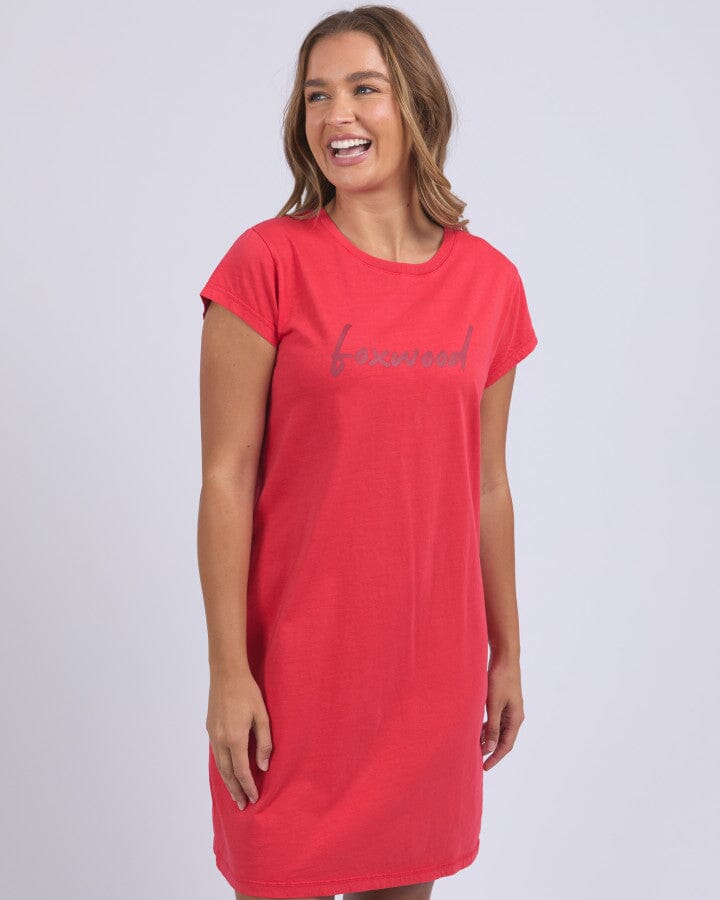 Signature Embroidery Tee Dress Crimson