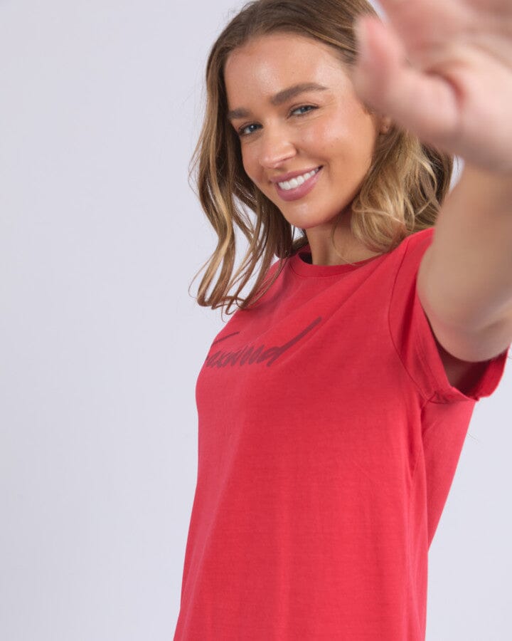 Signature Embroidery Tee Dress Crimson