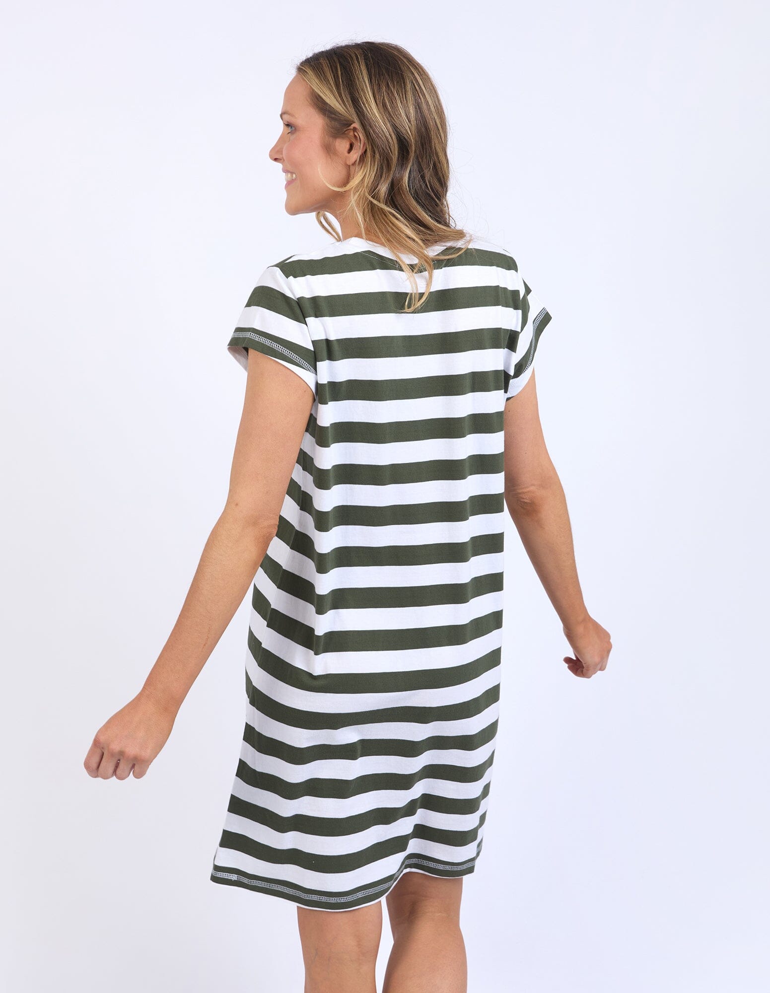 Signature Stripe Tee Dress Khaki/White Stripe